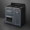 Smeg TR93GR 90cm Victoria Dual Fuel Range Cooker in Slate Grey _angled view