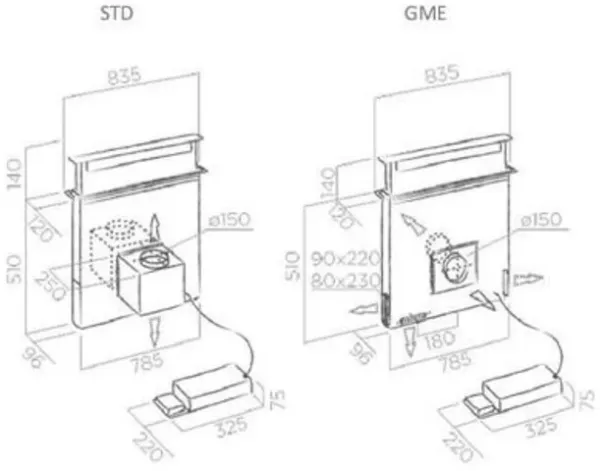 Elica PANDORA-SS Pandora 90cm Downdraft Cooker Hood in Stainless Steel_dimensions