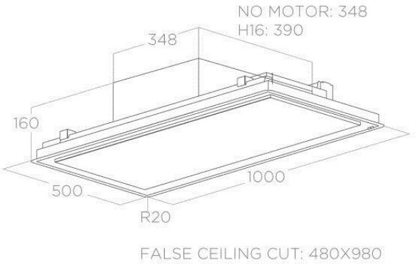 Elica ILLUS-PLS-RM-CS Illusion Plus 100cm Integrated Ceiling Cooker Hood in Custom Finish_dimensions