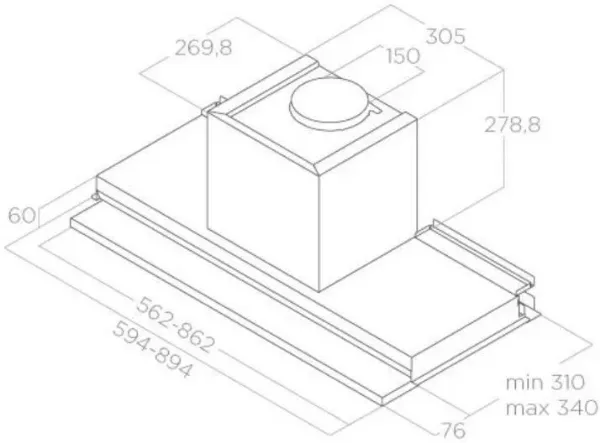 Elica BOXIN-DRY-120 Boxin Dry 120cm Integrated Cooker Hood in Stainless Steel_dimensions