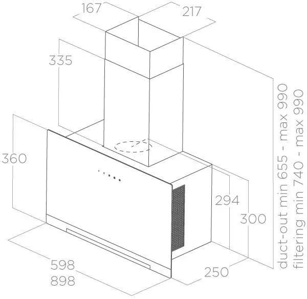 Elica APLOMB 90cm Wall Mounted Cooker Hood In White_dimenstions