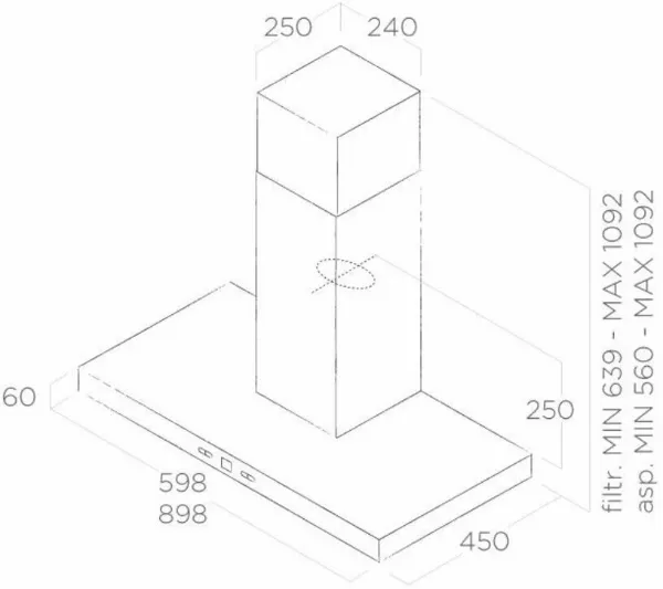 Elica CRUISE-90 90cm Wide Chimney Hood in Stainless Steel_dimensions