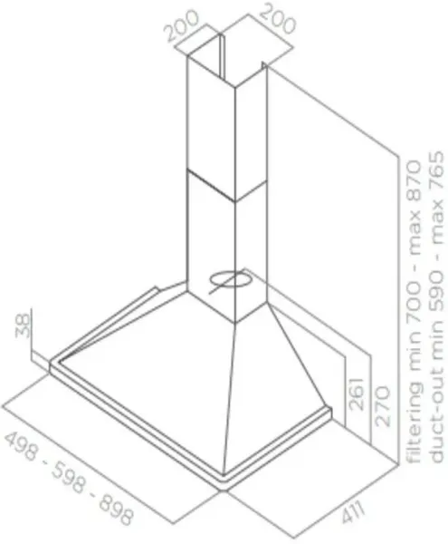 Elica Aquavitae 60cm Chimney Hood In Stainless Steel_dimensions