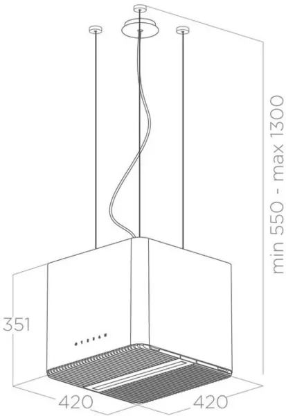 Elica PIX-WH 40cm Wide Ceiling Mounted Cooker Hood in soft white finish_dimensions
