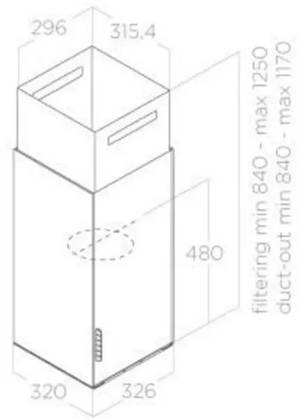 Elica HAIKU-ISL-32-BLK 32cm Haiku Island Cooker Hood in Black_dimensions