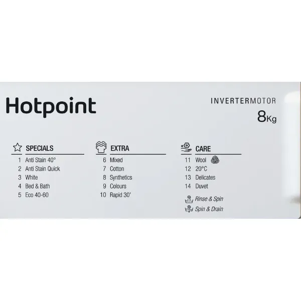 Hotpoint BI WMHG 81485 UK 8kg 1400 Spin Integrated Washing Machine_programmes