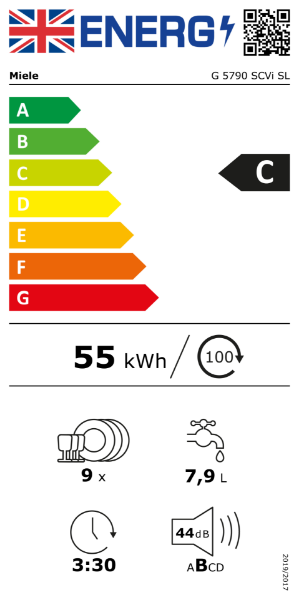 Miele G5790 SCVi SL 45cm Slimline Integrated Dishwasher in Stainless steel/CleanSteel_energy rating