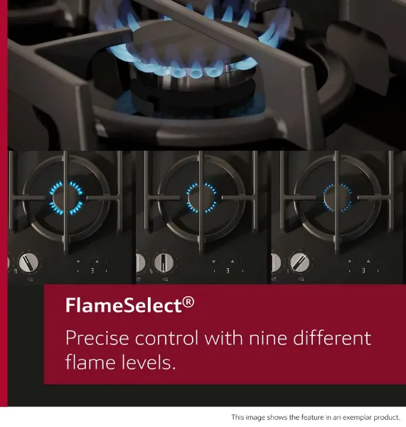 Neff T27PIQ4S0 75cm Gas Hob in Tempered Glass and Black_flame select