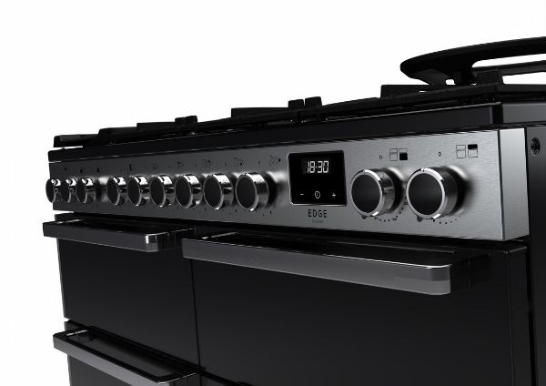 Rangemaster 15828 Edge Deluxe 110cm Dual Fuel Range Cooker in Black Glass with Chrome Trim - EDDLB110DFGBLK/CM1_controls