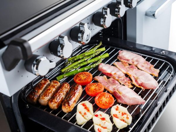 Rangemaster 18243 Estel Deluxe 110 Dual Fuel Range Cooker in Heather with Antique Brass Trim - ESDLB110DFPHTH/AB1_grill