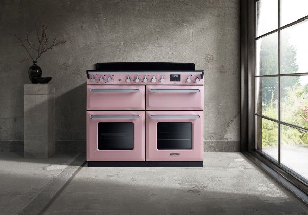 Rangemaster 15254 Estel Deluxe 110 Dual Fuel Range Cooker in Pale Pink with Chrome Trim - ESDLB110DFPPPK/CM1_room view