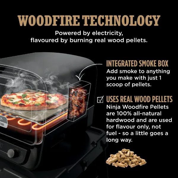 Ninja OO101UKCOVKIT Ninja Woodfire Outdoor Oven with Grill Cover & Woodfire Pellets - Terracotta/Steel_woodfire technology
