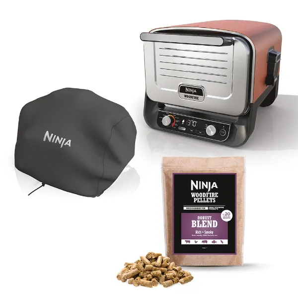 Ninja OO101UKCOVKIT Ninja Woodfire Outdoor Oven with Grill Cover & Woodfire Pellets - Terracotta/Steel_main