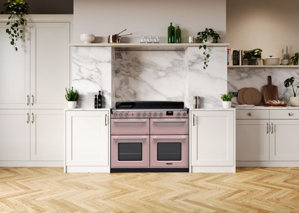 Rangemaster 18246 Deluxe 110 Induction Range Cooker in Heather with Antique Brass Trim - ESDLB110EIPHTH/AB1_room view