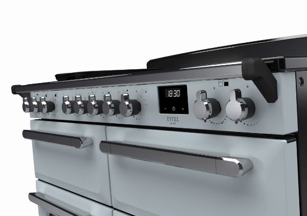 Rangemaster 15304 Estel Deluxe 110 Induction Range Cooker in Misty Blue with Chrome Trim - ESDLB110EIPMSB/CM1_controls