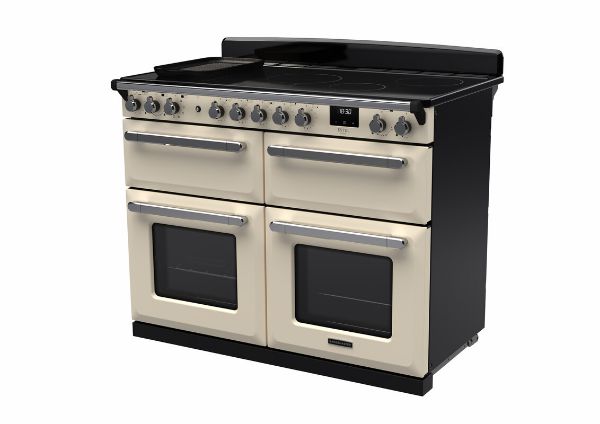 Rangemaster 15301 Estel Deluxe 110 Induction Range Cooker in Pale Cream with Chrome Trim - ESDLB110EIPPCR/CM1_angled 