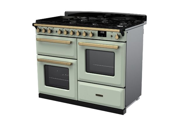 Rangemaster 18108 Estel Deluxe 110 Dual Fuel Range Cooker with Proving Drawer in Mint with Antique Brass Trim - ESDLO110DFPMNT/AB1_angled