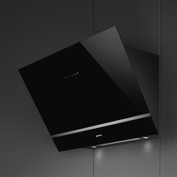 Smeg KV28N 80cm Angled Chimney Hood Black mounted