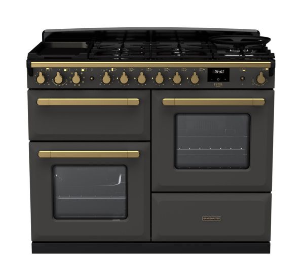 Rangemaster 18103 Estel Deluxe 110 Dual Fuel Range Cooker with Proving Drawer in Slate with Antique Brass Trim - ESDLO110DFPSLT/AB1_main