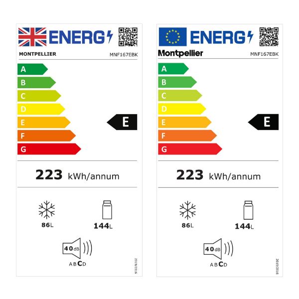 Montpellier MNF167EBK 55cm No Frost  Fridge Freezer in Black_energy