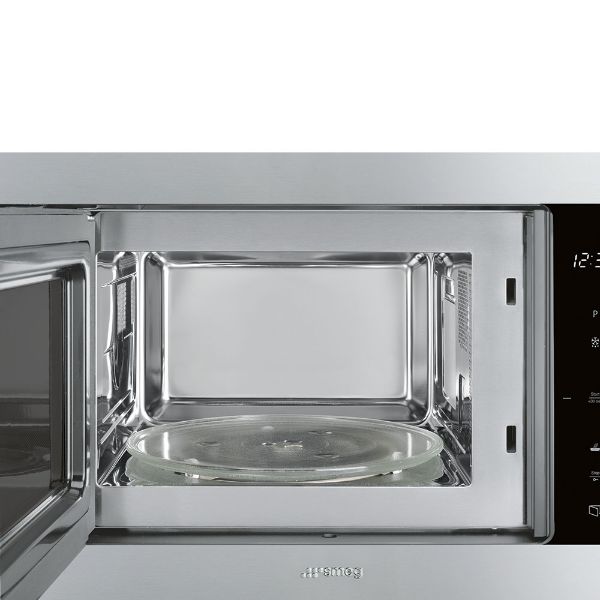 Smeg FMI325X Classic 25 Litre Built In Microwave with Grill in Stainless Steel open