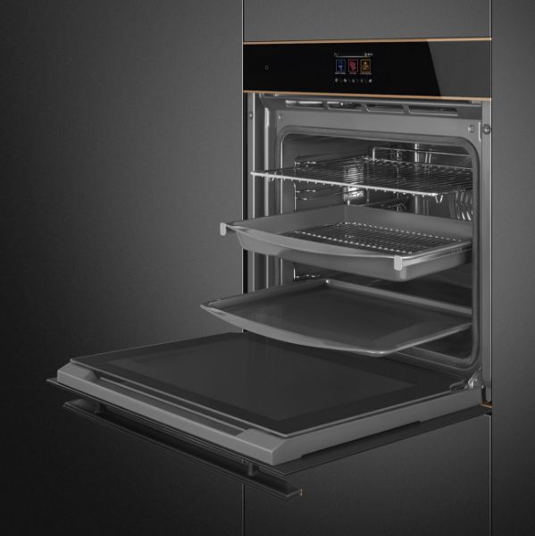 SOP6604S2PNR 60cm Dolce Stil Novo Pyrolytic SteamOne Oven Copper Trim shelves 