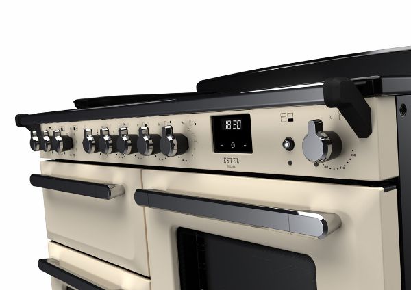 Rangemaster 15199 Estel Deluxe 110 Induction Range Cooker with Proving Drawer in Pale Cream with Chrome Trim - ESDLO110EIPPCR/CM1_controls