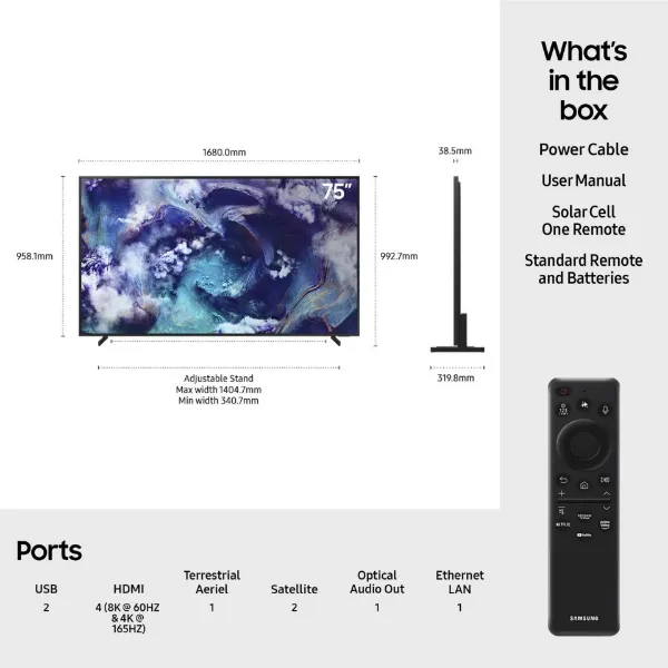 Samsung QE75QN900FTXXU 75" 8K Neo QLED Glare Free TV with 8K AI Upscaling & Dolby Atmos®_contents