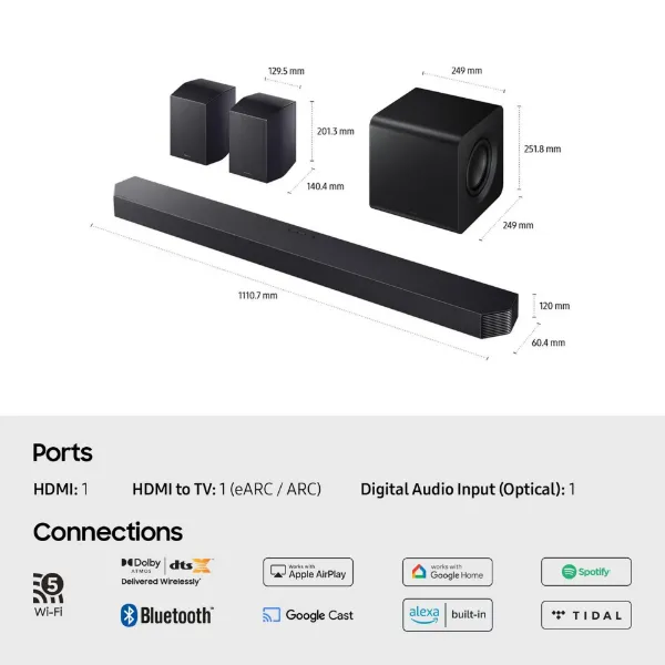 Samsung HW-Q930F/XU 9.1.4ch Q-Series Soundbar with Subwoofer & Rear Speakers - Titan Black_dimensions