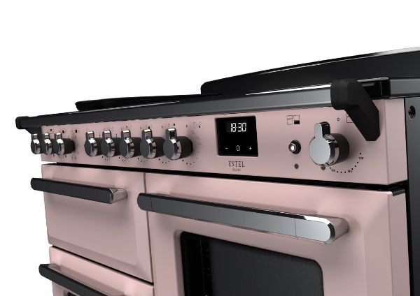 Rangemaster 15203 Estel Deluxe 110 Induction Range Cooker with Proving Drawer in Pale Pink with Chrome Trim - ESDLO110EIPPPK/CM1_controls