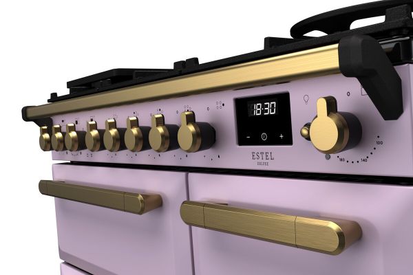 Rangemaster 18227 Estel Deluxe 90 Dual Fuel Range Cooker in Heather with Antique Brass Trim - ESDL90DFPHTH/AB1_controls
