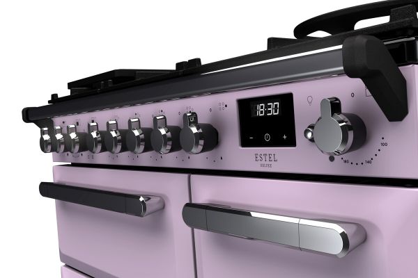 Rangemaster 17843 Estel Deluxe 90 Dual Fuel Range Cooker in Heather with Chrome Trim - ESDL90DFPHTH/CM1_controls