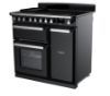 Rangemaster 15027 Estel Deluxe 90 Induction Range Cooker in Gloss Black with Chrome Trim - ESDL90EIPGBL/CM1_angled