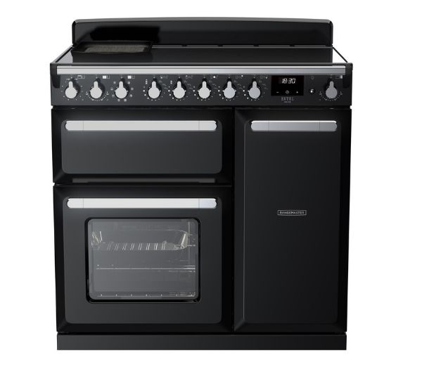 Rangemaster 15027 Estel Deluxe 90 Induction Range Cooker in Gloss Black with Chrome Trim - ESDL90EIPGBL/CM1_main