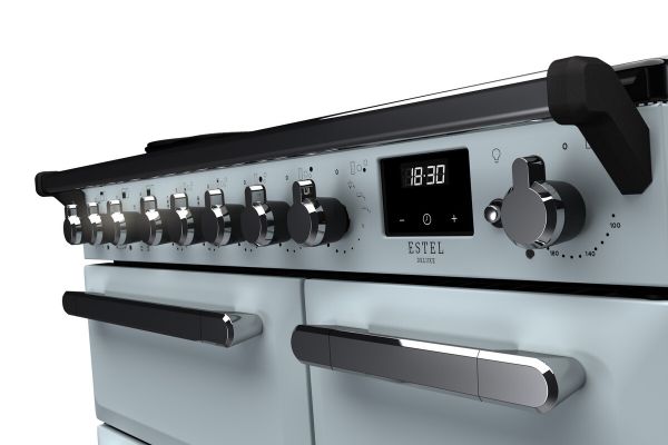 Rangemaster 15032 Estel Deluxe 90 Induction Range Cooker in Misty Blue with Chrome Trim - ESDL90EIPMSB/CM1_controls