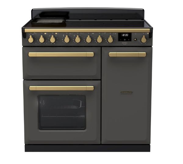 Rangemaster 18054 Estel Deluxe 90 Induction Range Cooker in Slate with Antique Brass Trim - ESDL90EIPSLT/AB1_main