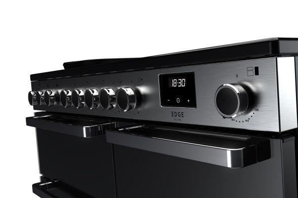 Rangemaster Edge Deluxe 100 Induction Range Cooker in Black Glass with Chrome Trim - EDDL100EIGBLK/CM1_controls