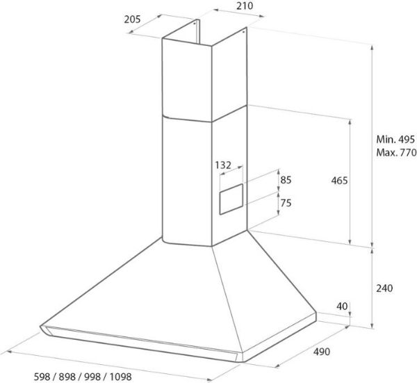 Rangemaster 119500 100cm Chimney Cooker Hood in Slate and Chrome - LEIHDC100SL/C_ size info