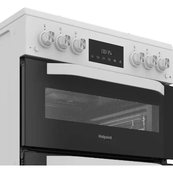Hotpoint HDG6GDCW 60cm Gas Double Cooker with Glass Lid - White_controls