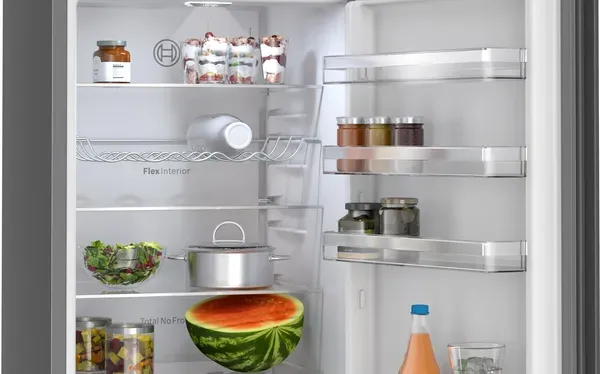 Bosch KGN39OCAFG Series 4, Free-standing fridge-freezer with freezer at bottom, 203 x 60 cm, Cast Iron, Green Collection, Total No Frost shelves