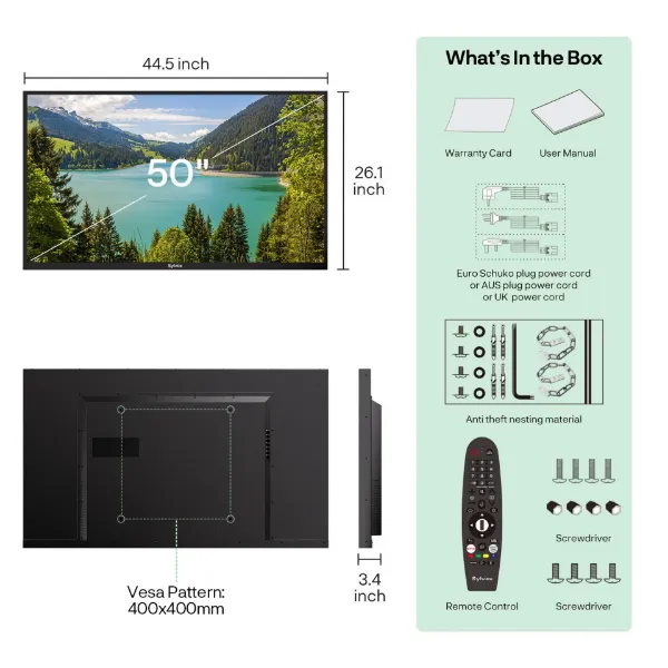 Sylvox OT50B1K4GC 50" Partial Sun Outdoor TV_dimensions