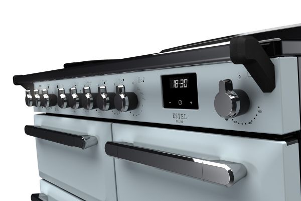 Rangemaster 15117 Estel Deluxe 100 Induction Range Cooker in Misty Blue with Chrome Trim - ESDL100EIPMSB/CM1_controls