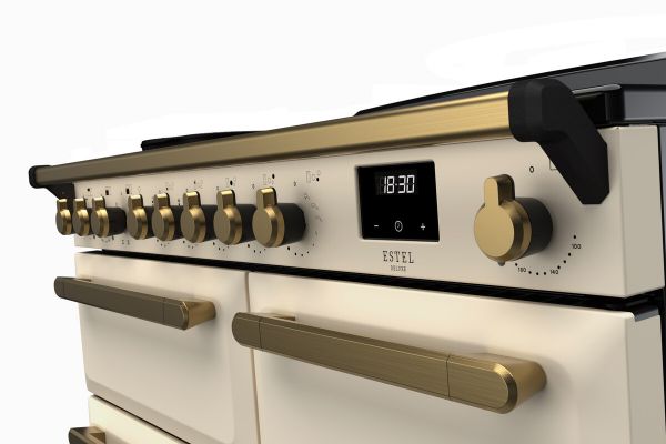 Rangemaster 18090 Estel Deluxe 100 Induction Range Cooker in Pale Cream with Antique Brass Trim - ESDL100EIPPCR/AB1_controls