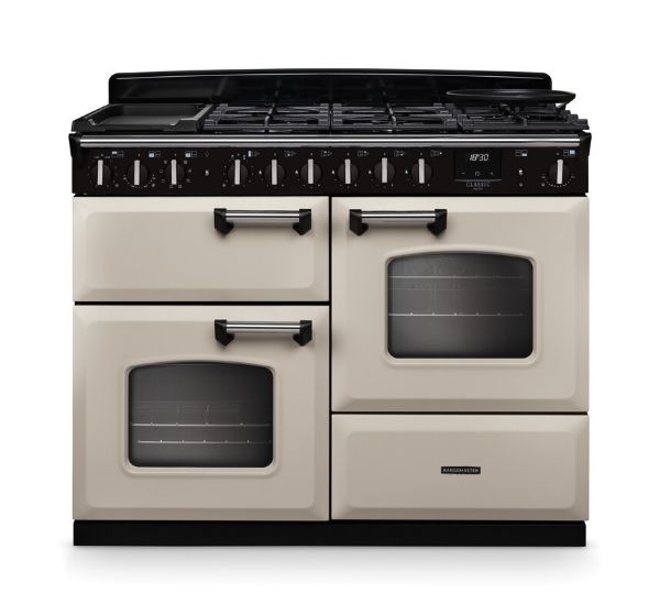 Rangemaster 14711 Classic Deluxe OC 110 Dual Fuel Range Cooker in Pale Cream with Chrome Trim - CLDLO110DFPPCR/CM1