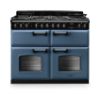 Rangemaster 14878 Classic Deluxe BC 110 Dual Fuel Range Cooker in  Stone Blue with Chrome Trim  - CLDLB110DFPSTB/CM1