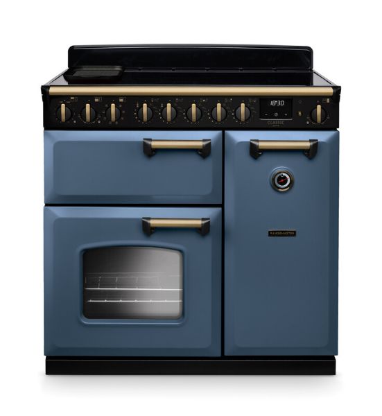 Rangemaster 18279 Classic Deluxe 90 Induction Range Cooker in Stone Blue with Antique Brass Trim - CLDL90EIPSTB/AB1