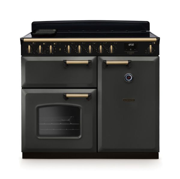 Rangemaster 18311 Classic Deluxe 100 Induction Range Cooker in Slate with Antique Brass Trim - CLDL100EIPSLT/AB1
