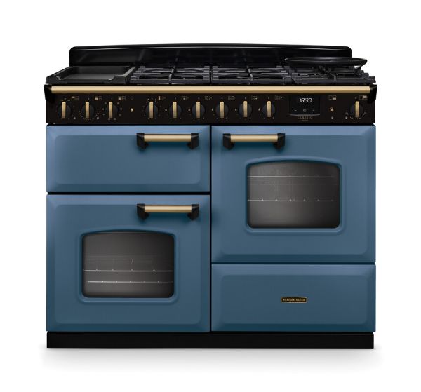 Rangemaster 18327 Classic Deluxe OC 110 Dual Fuel Range Cooker in Stone Blue with Antique Brass Trim - CLDLO110DFPSTB/AB1