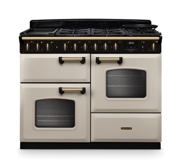 Rangemaster 18328 Classic Deluxe OC 110 Dual Fuel Range Cooker in Pale Cream with Antique Brass Trim - CLDLO110DFPPCR/AB1