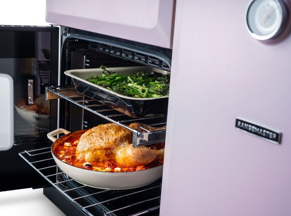 Rangemaster 17799 Classic Deluxe  90 Dual Fuel Range Cooker in Heather with Chrome Trim - CLDL90DFPHTH/CM1_main oven